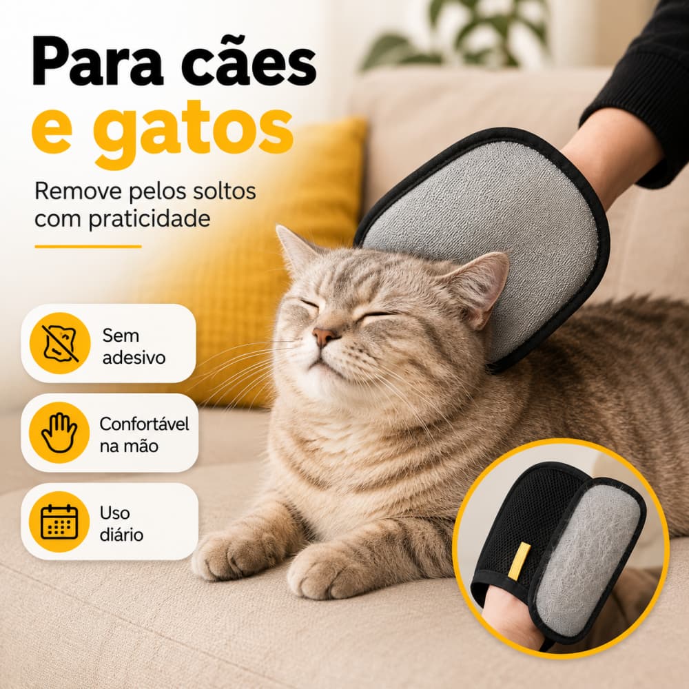 Removedor de Pelos Pet Luva Mágica Reutilizável para Cachorro Gato Roupa Sofá e Estofado