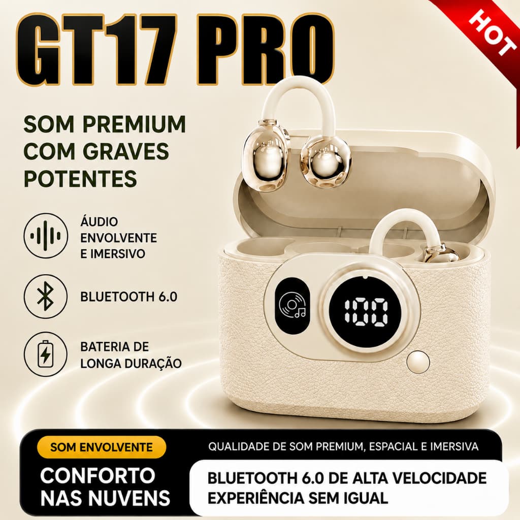 Fones de Ouvido GT17 2026 Bluetooth Sem Fio - Gamer e Esportivo, Compatível com Android/iOS