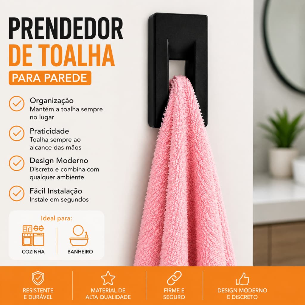 KIT 2 Prendedor de Toalha para Parede Suporte Organizador de Toalhas para Cozinha e Banheiro