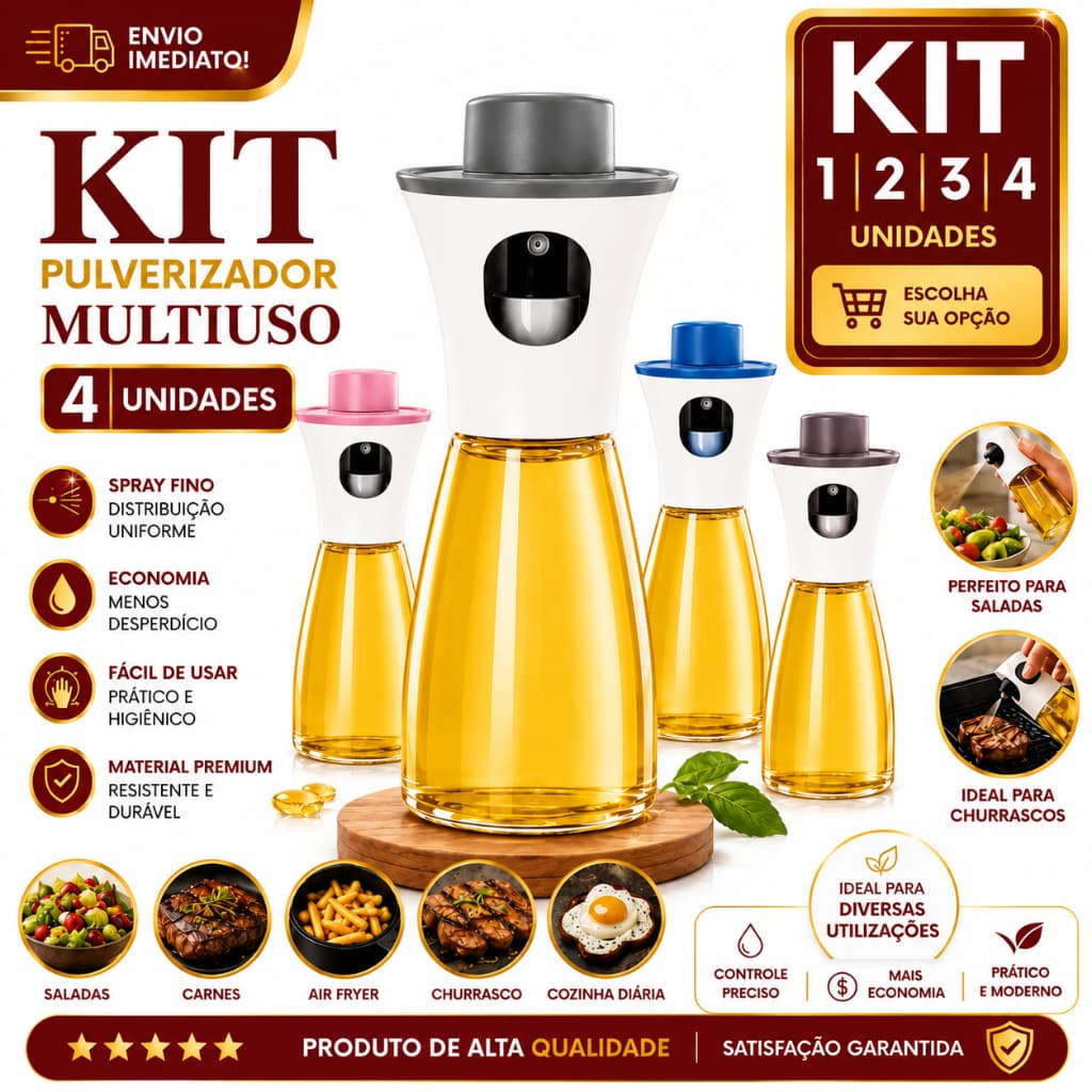 Pulverizador de Azeite Spray 170ml 1/2/3/4 Borrifador de Óleo Vinagre Multiuso Cozinha Air Fryer Churrasco Salada
