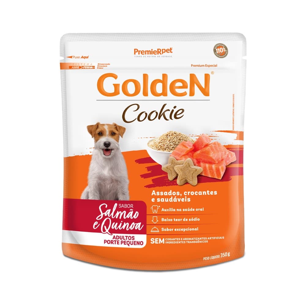 Biscoito Golden Cookie Para Cães Adultos Pequeno Porte Sabor Salmão e Quinoa 350g