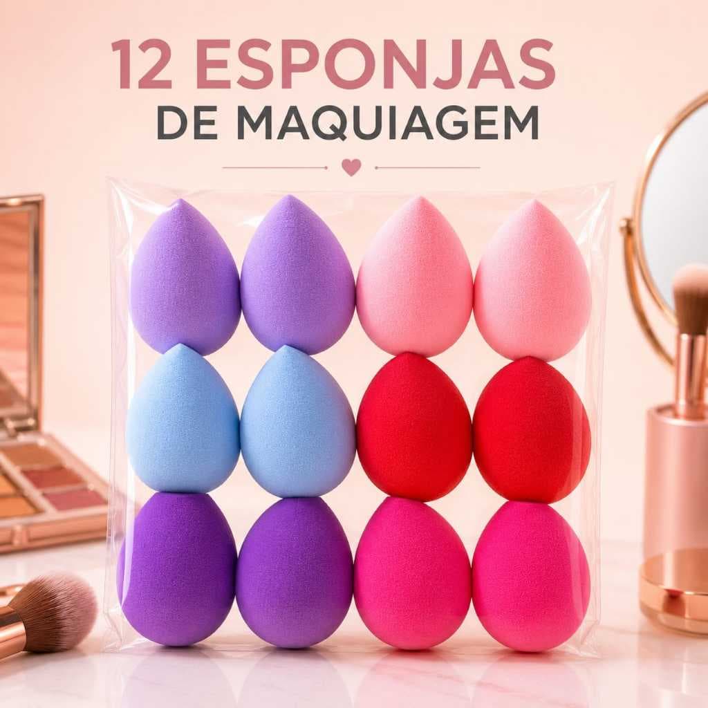 Kit com 12 Esponjas de Maquiagem Gota Coxinha Profissionais Macias Expande ao Umedecer