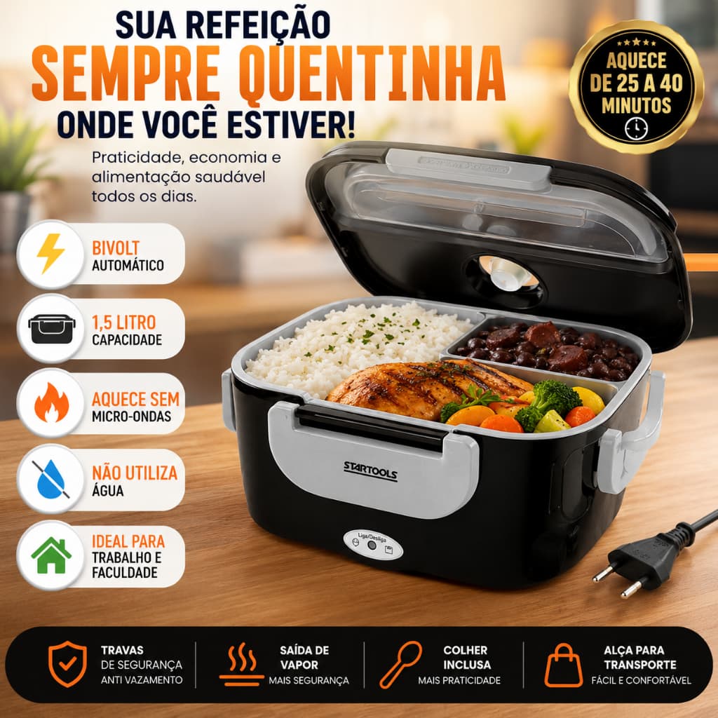 Marmiteira Eletrica Termica Portatil Bivolt Aquecedor Refeicoes Pratico Veicular Comida Uber Taxi