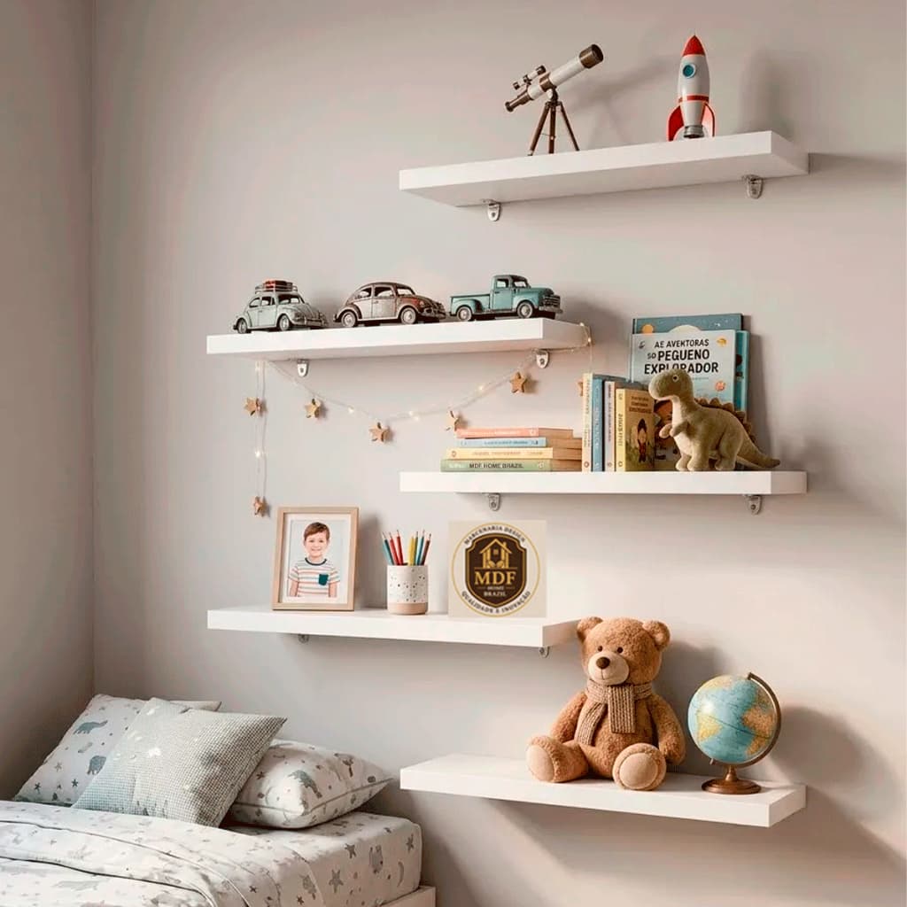 5 Prateleiras Brancas Modernas MDF Para Organização