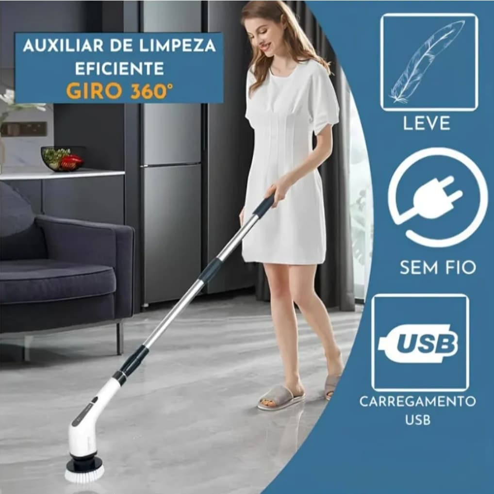 (9 em 1) Escova de Limpeza Elétrica Rotativa Esfregão Multiuso Cabo Extensível Bivolt