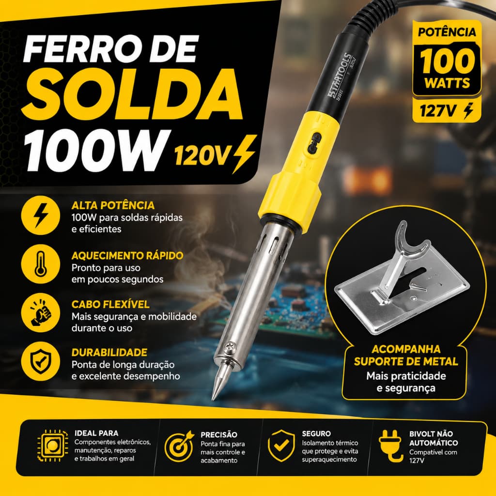 Ferro Solda Profissional 100W 220V Potente Durável Precisão Eletrônica Ferramenta