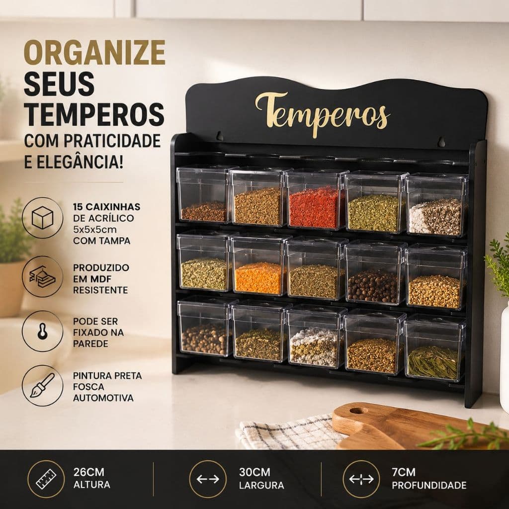 Porta Temperos Condimentos Com 15 Caixinhas de Acrilico Condimentos