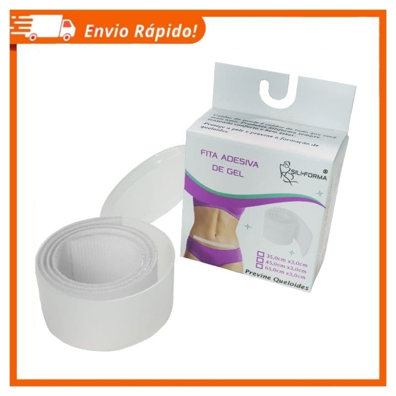 Fita Adesiva de Gel para Cicatriz Hipertrófica e Queloide 35x3cm - Formato Anatômico, Transparente, Não Estéril