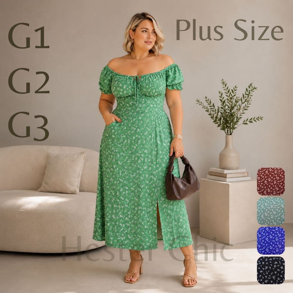 Vestido Midi Floral Plus Size com Elastex nas Costas