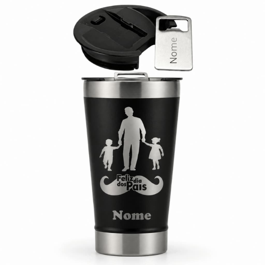 Copo Térmico Dia dos Pais Personalizado Nome e Frase Presente Inox com Tampa 473ml