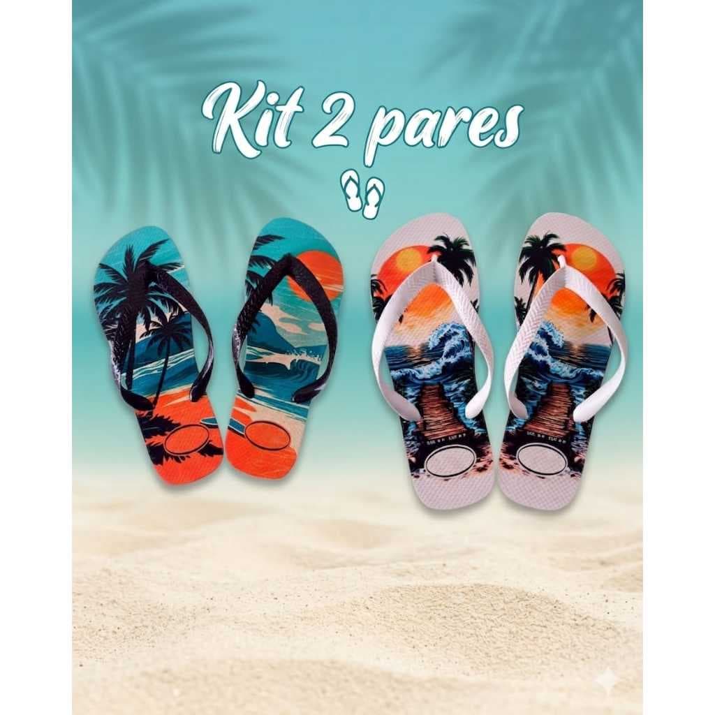 Kit 2 Chinelos Masculino Adulto Personalizado Moda Praia Lançamento