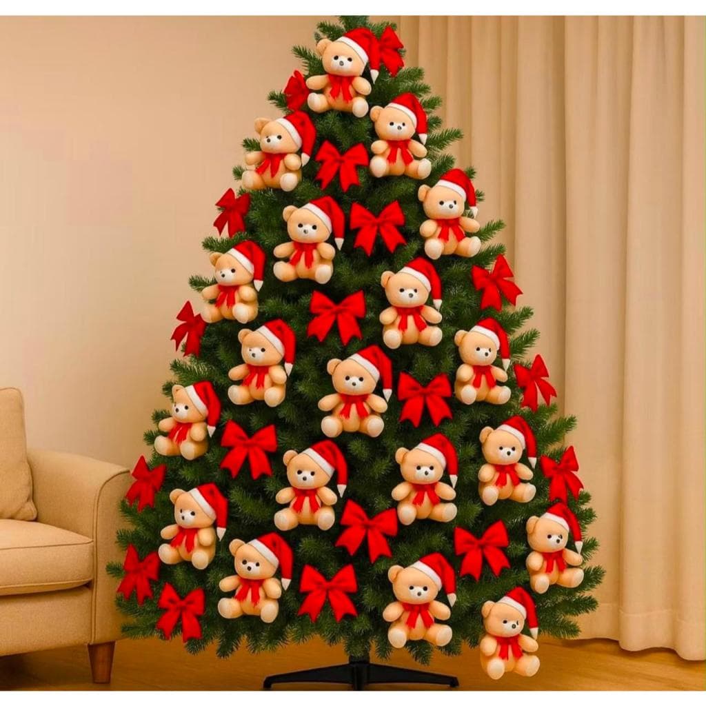 Kit 2 Urso de Pelúcia de Natal Com Gorro  20cm Decorativo- Presente de Natal