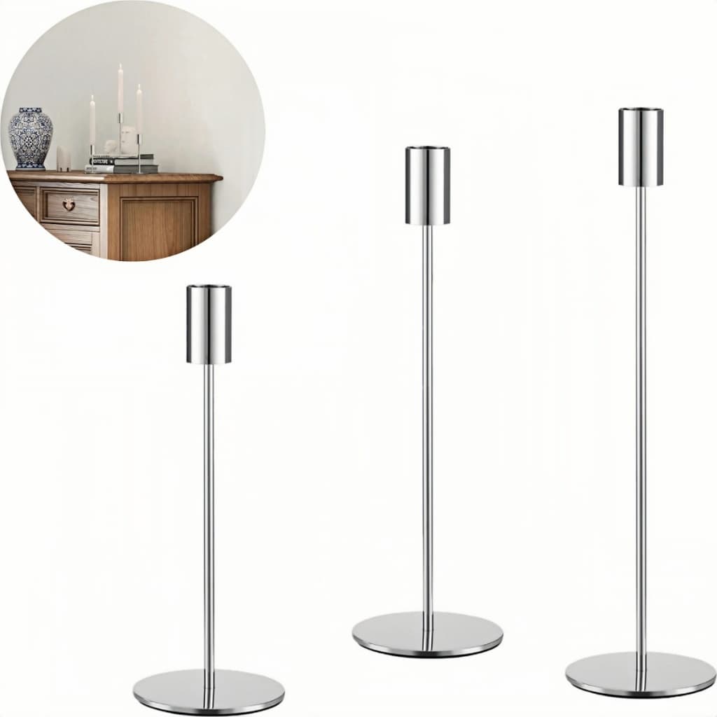 Conjunto de 3 castiçais de mesa vintage suporte de vela requintado Metal