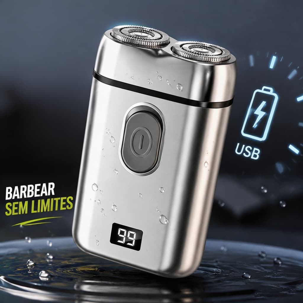 Barbeador Recarregável USB com Visor LCD Dupla Lâmina Rotativa Portátil para Uso Doméstico