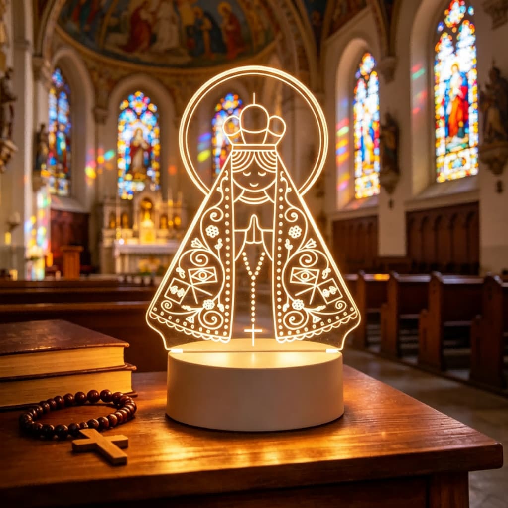 Luminária Nossa Senhora Religiosa Jesus Acrílico 3 Tons