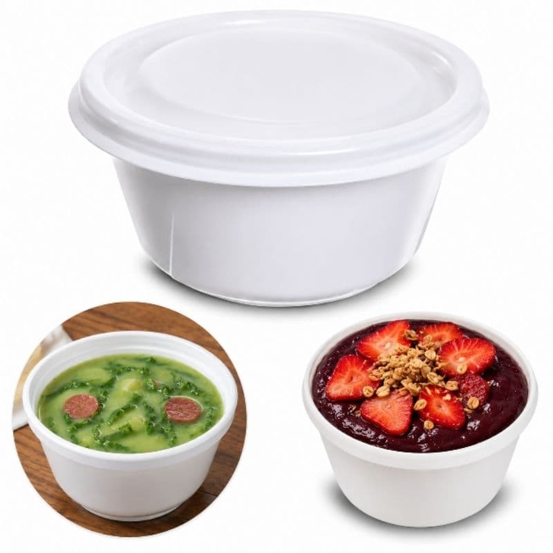 Pote Termico Cumbuca Isopor 200ml 300ml e 500ml Para Caldos, açaí Com Tampa Com 50 e 100 Unidades.