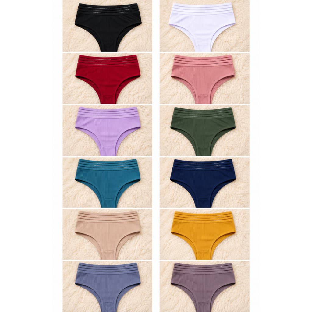 Kit 5 Calcinhas Caneladas Femininas Cintura Alta Confortável Modeladora