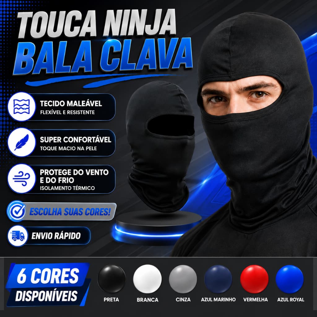 Máscara Balaclava Preta para Motocicleta, Respirável, Protetora do Rosto e Confortável para o Sol