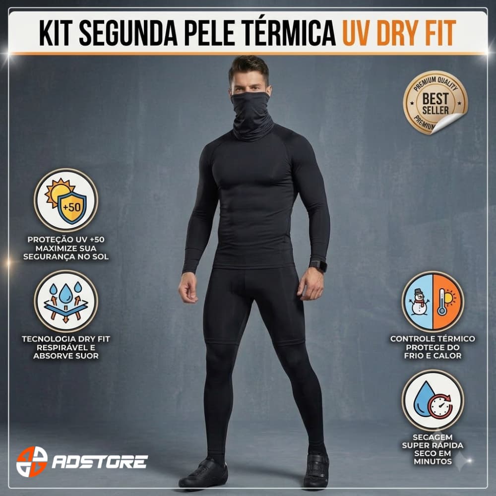 Kit Ciclismo Completo Elite FPU 50+: Camisa UV + Bermuda Espuma e Bolso Side + Pernito + Bandana