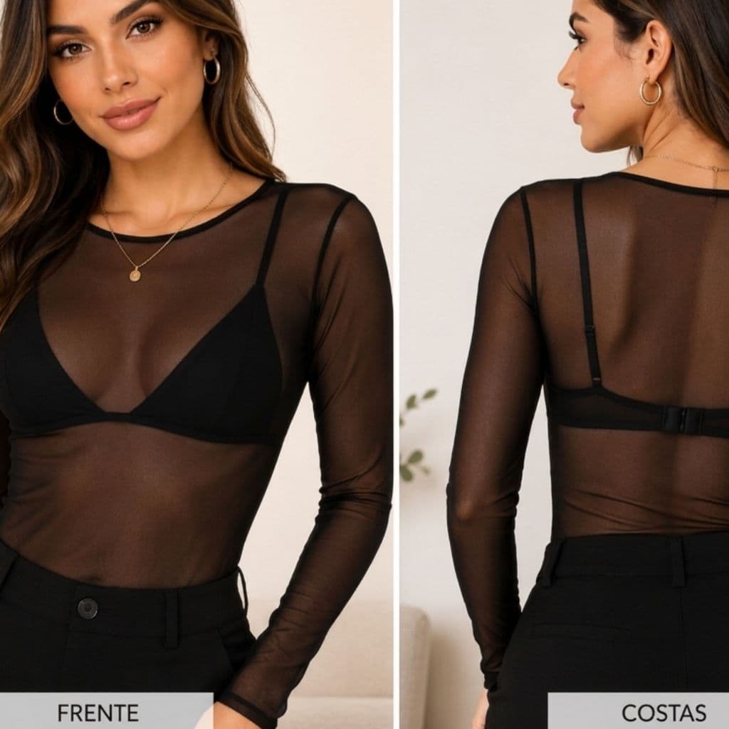 Blusa De Tule Manga Comprida Moda Feminina Tendência 38 ao 44