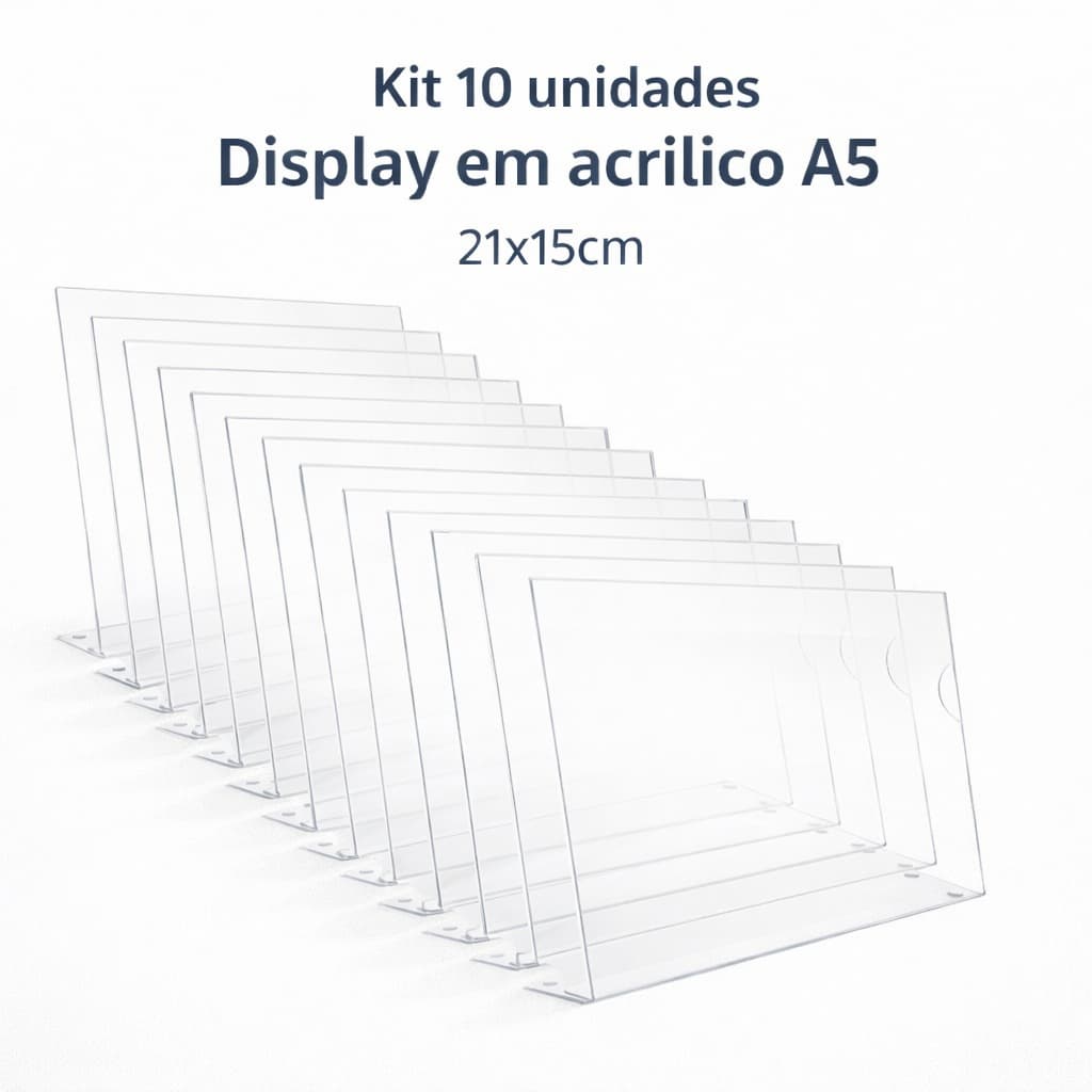 Display Expositor Em Acrílico A5 Horizontal Kit 10 Porta Folha Em L Transparente Mesa Multiuso