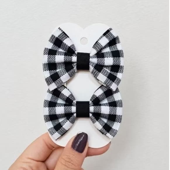 Par de laço xadrez junino branco e preto xadrez