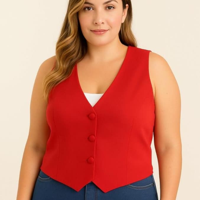 Coletinho Curto Plus Size Feminino Social Alfaiataria Botões Festa Natal