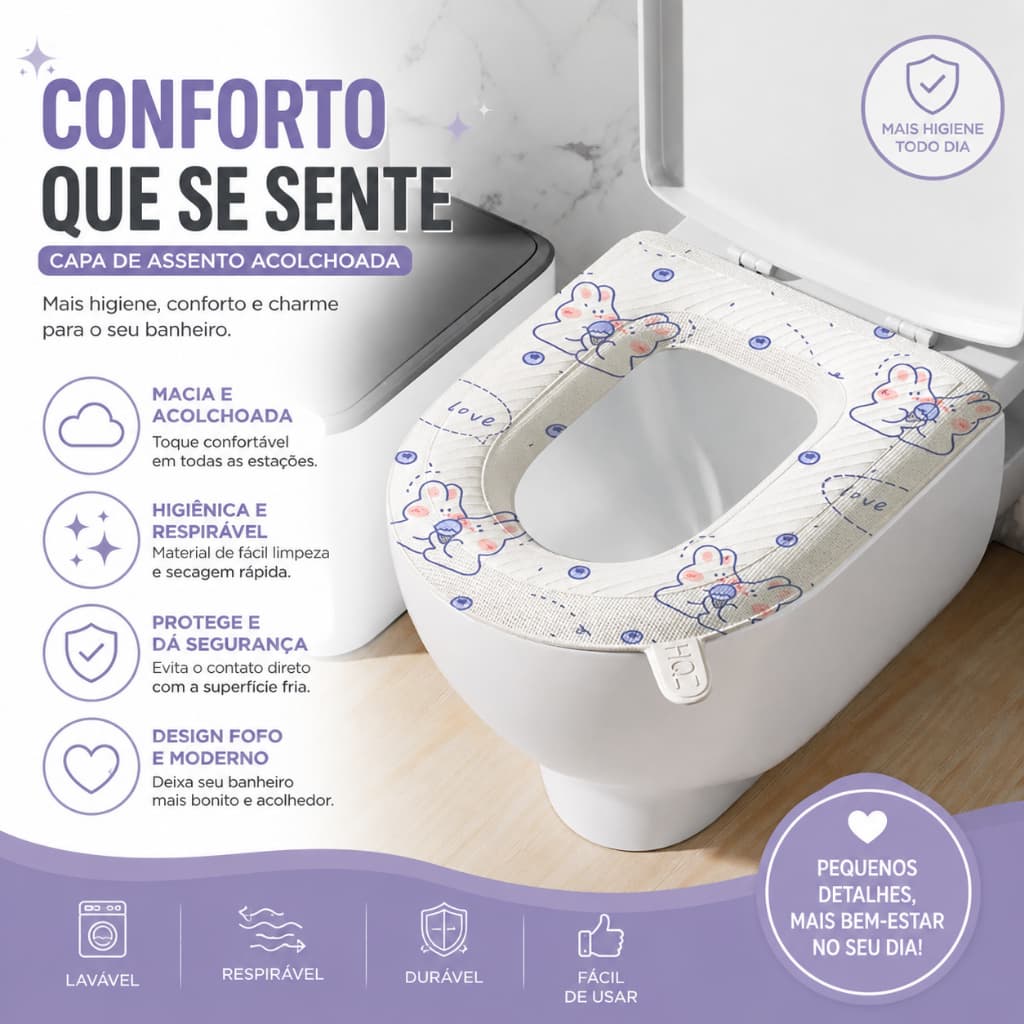 Assento Almofada para Vaso Sanitário EVA Macio Impermeável Reutilizável Universal