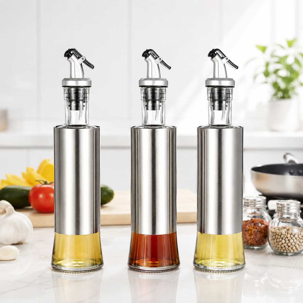 Porta Azeite Vinagre Óleo Molho Aço Inox Dosador Galheteiro Cozinha