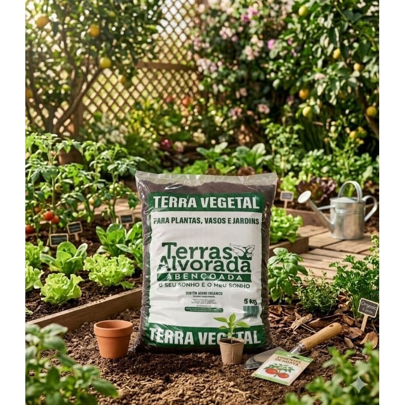 Terra Vegetal Adubada Terras Alvorada 5kg Pronta Para Uso