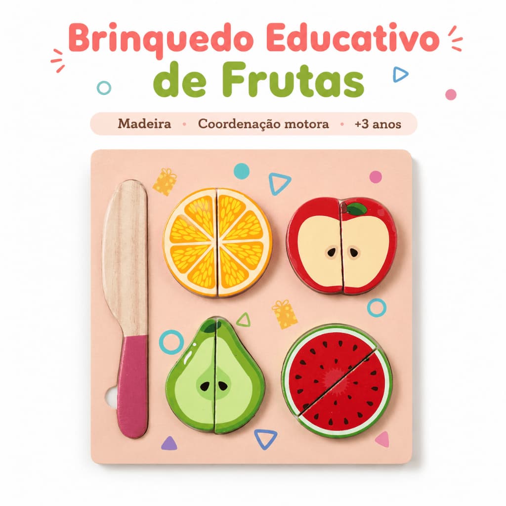 Brinquedo Educativo Corta Frutas De Madeira Com Velcro