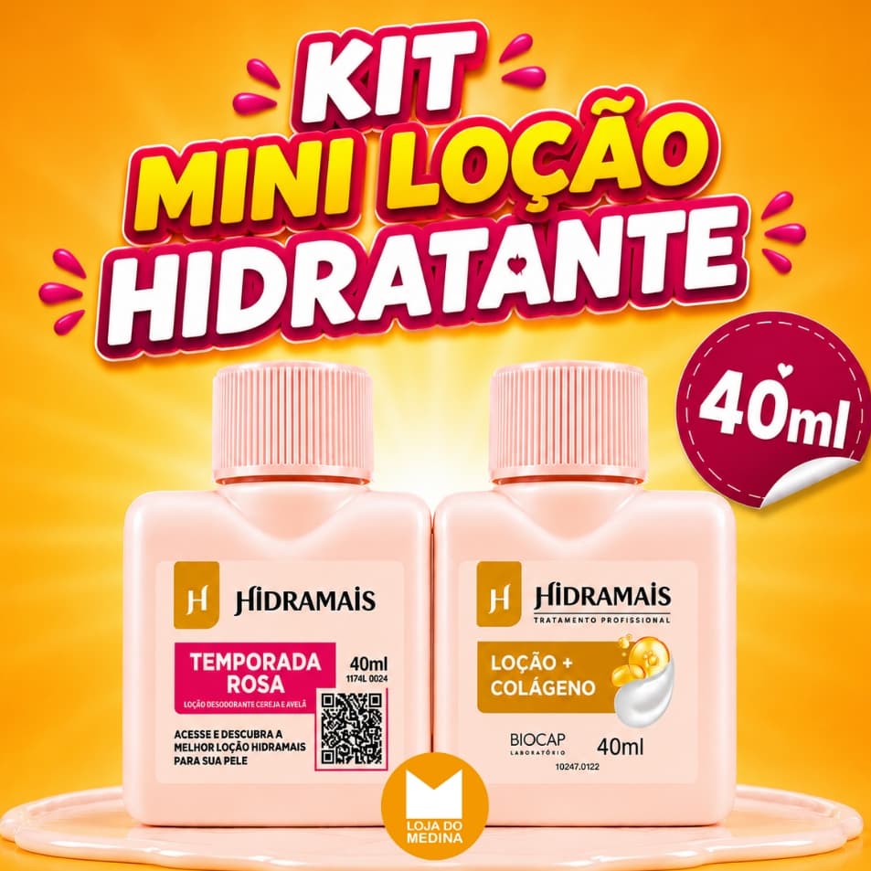 KIT DE MINI LOÇÃO HIDRATANTE HIDRAMAIS | Cereja e Avelã e Colágeno - 40ml >>