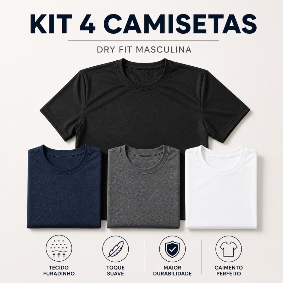 Kit 4 Camisetas Dry Fit Masculina Manga Curta Academia Treino Corrida Fitness
