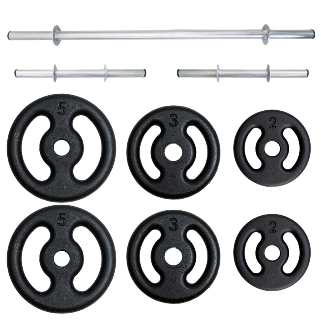 Kit 20kg De Anilhas Com Barras E Halteres 40cm Preto