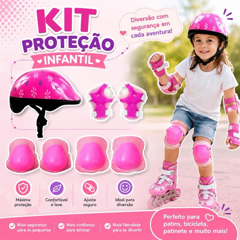 Kit Proteção Capacete Infantil Para Uso Patinete Skate Azul Rosa Joelheira Cotoveleira Munhequeira Pronta Entrega