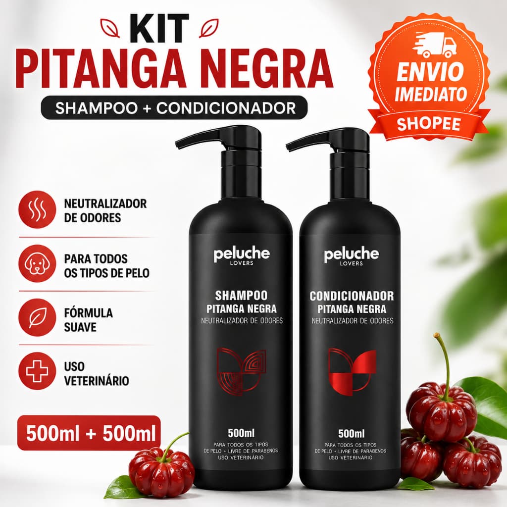 Kit Shampoo + Condicionador Pet Pitanga Negra Peluche Lovers para Cães e Gatos