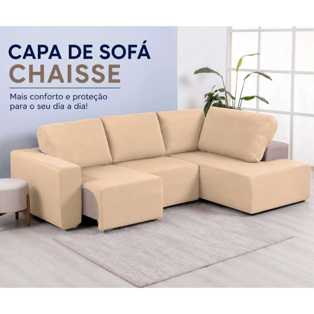 Capa Para Sofá Retrátil e Reclinável 3 Lugares Com Chaise Malha Gel Elástica Lavável