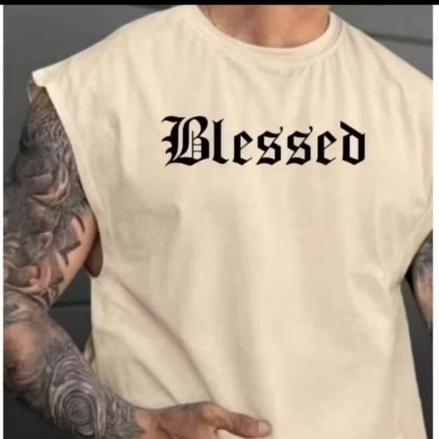 Camiseta Regata Oversized Estampada Blessed Masculina Estilo Streetwear Academia Treino Fitness Casual Verão