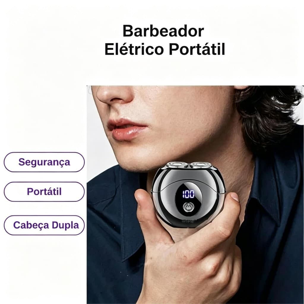 Barbeador Elétrico Portátil 2 Lâminas IPX6 À Prova D'água Carregamento Tipo-C Casa Viagem