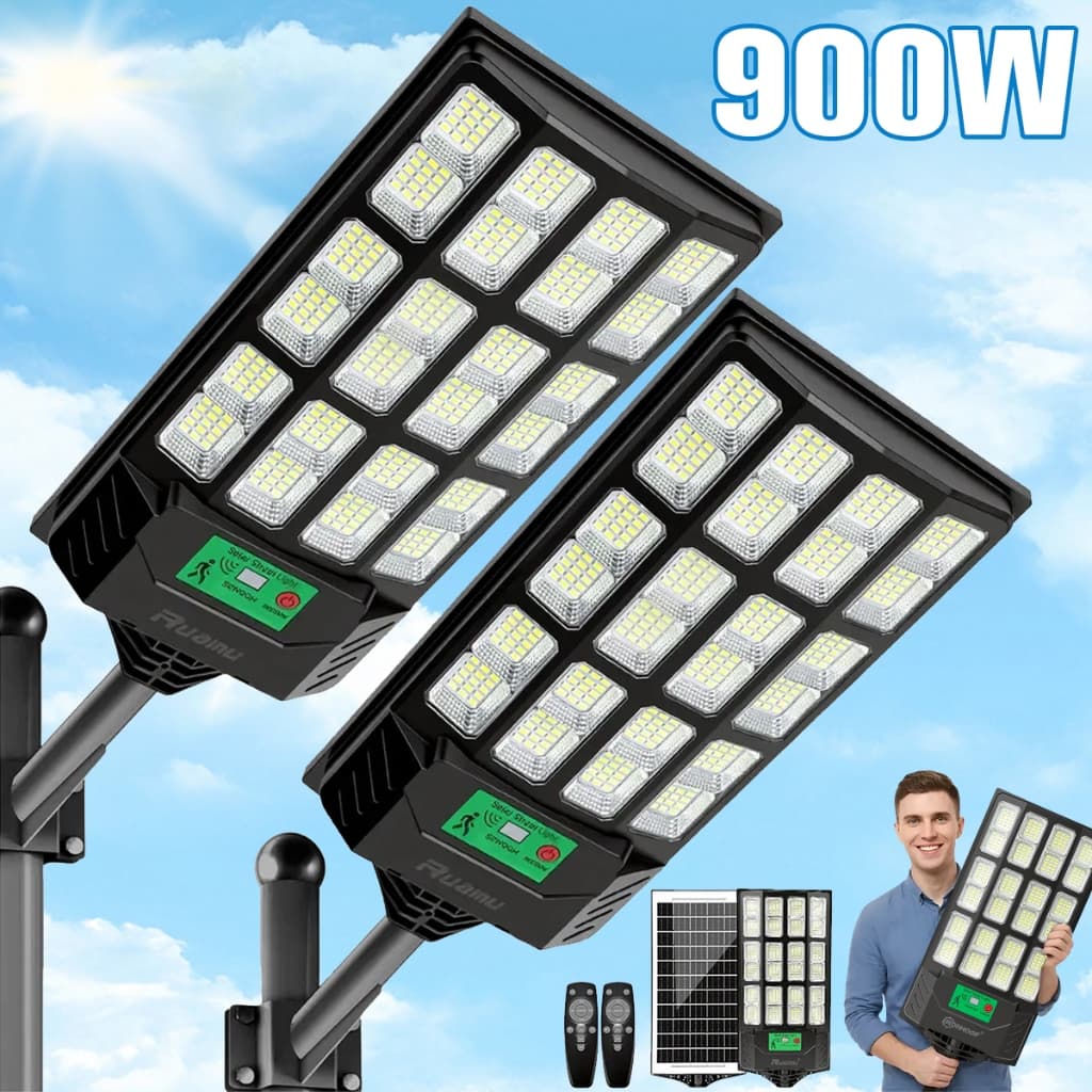 Kit 2 Luminária Solar Luz LED Com Sensor 900W/800W/500W Iluminação Externa IP67
