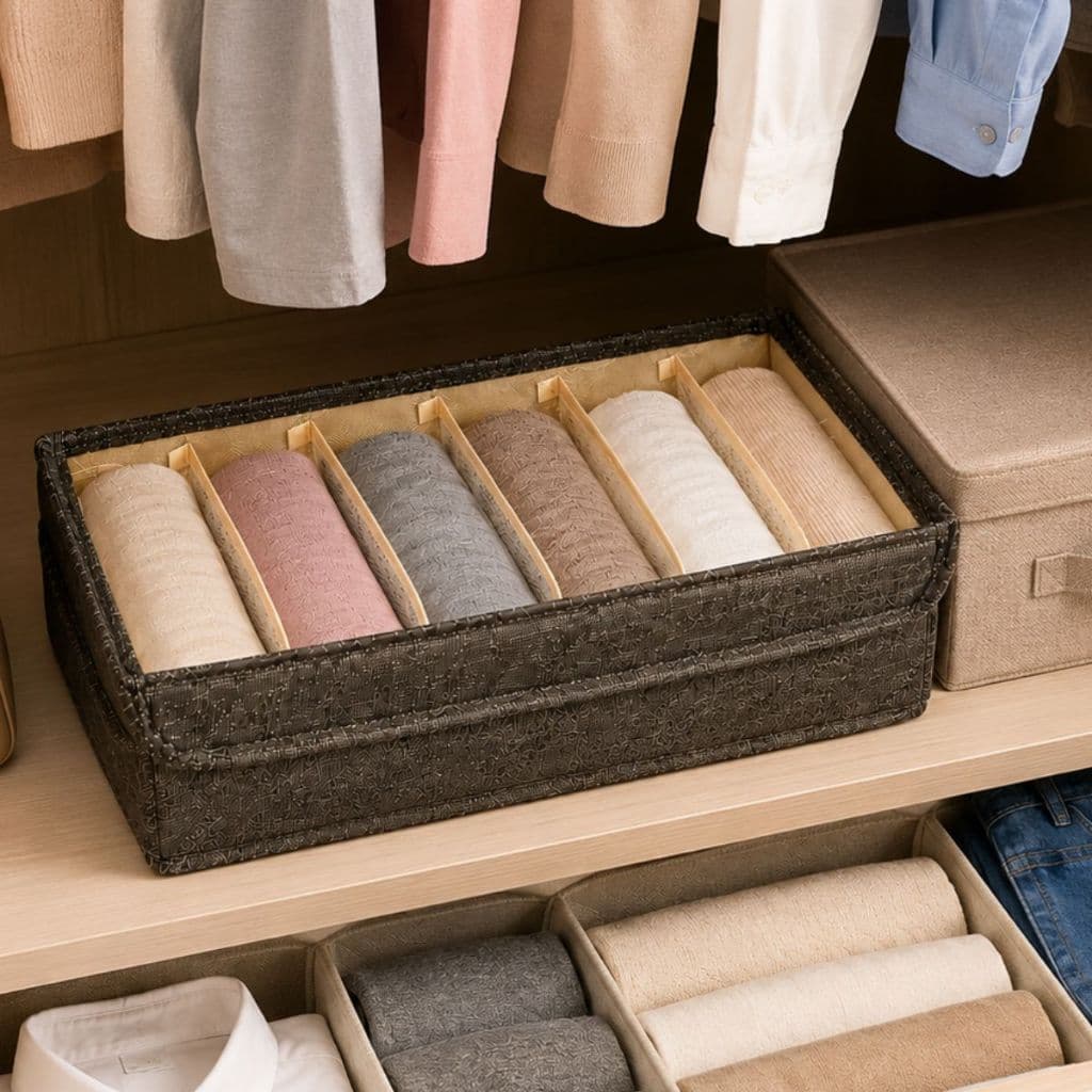 Colmeia Organizador de Gaveta Caixa Organizadora com Tampa Guarda Roupa com 6 Divisória Decoração