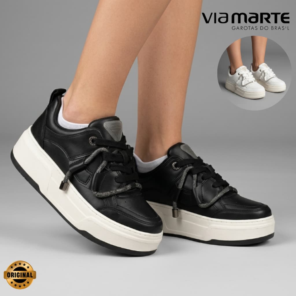 Tênis Feminino Via Marte Flatform Cordão Strass Brilho Casual Plataforma Confortável Original