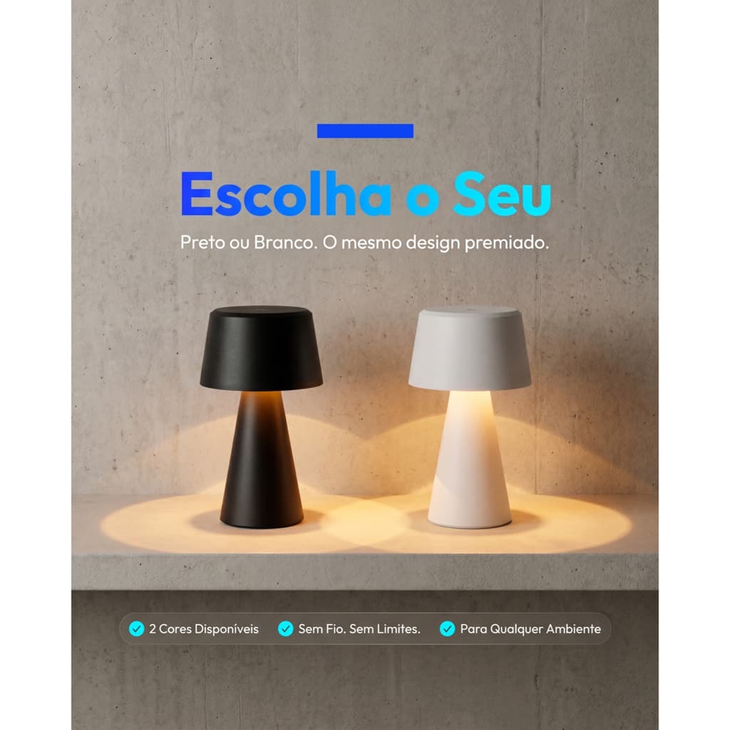 Luminária De Mesa Abajur com Touch Dimerizável de Led 5w 3.000k Branco Quente