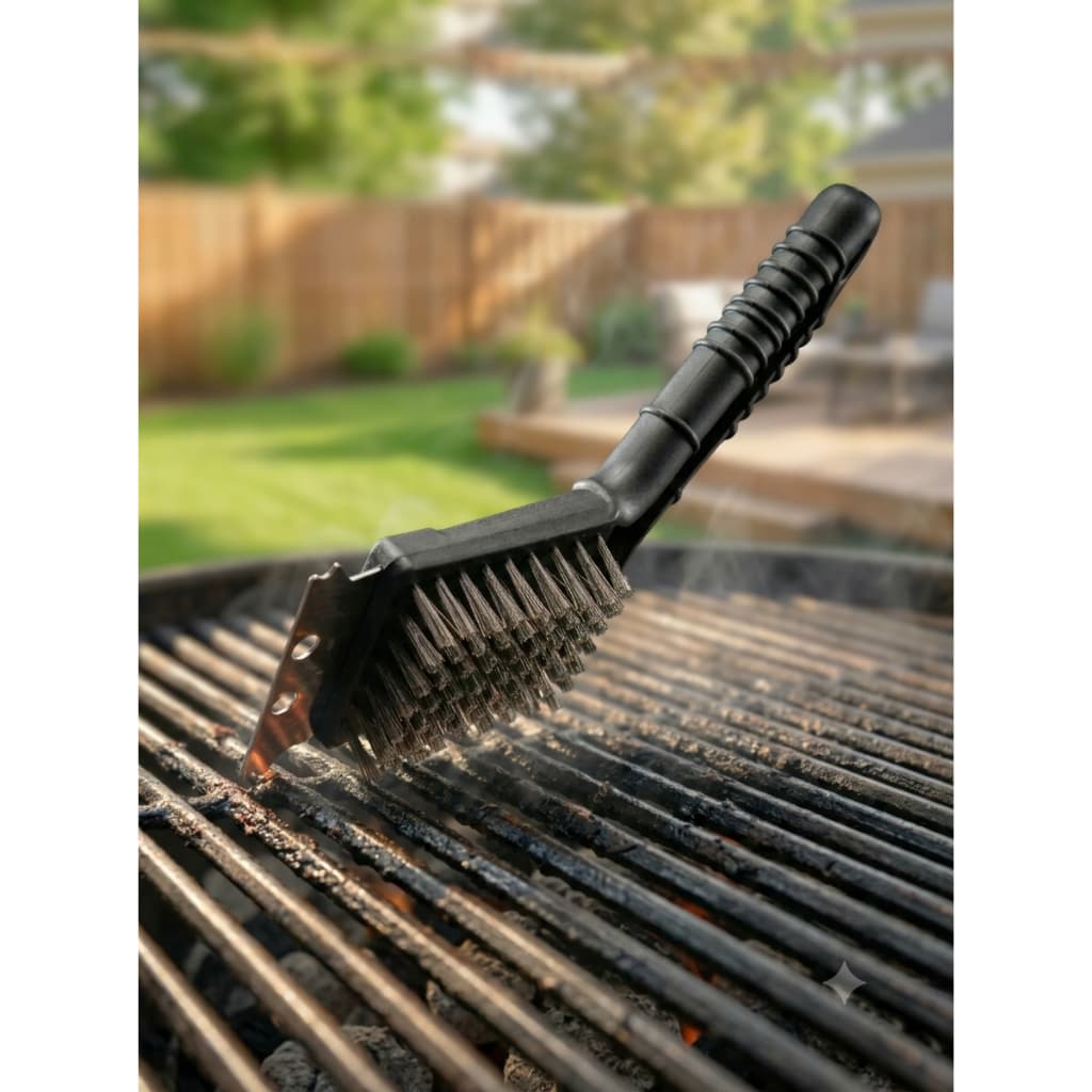 Escova de Limpeza para Grelha Com Raspador Churrasqueira Aço Inox 8" Polegadas
