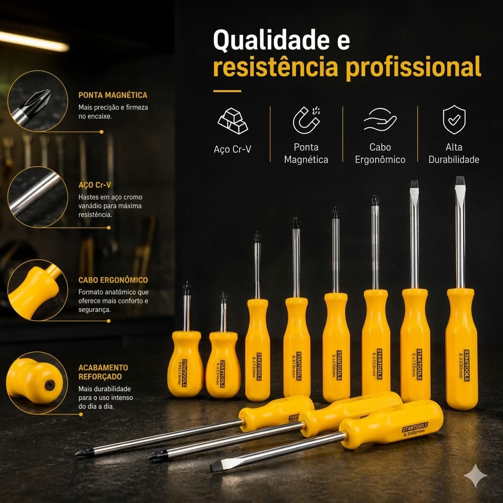Kit 8 Peças Jogo De Chaves Fenda e Phillips Magnética Profissional Cromo Vanádio Cabo Antiderrapante