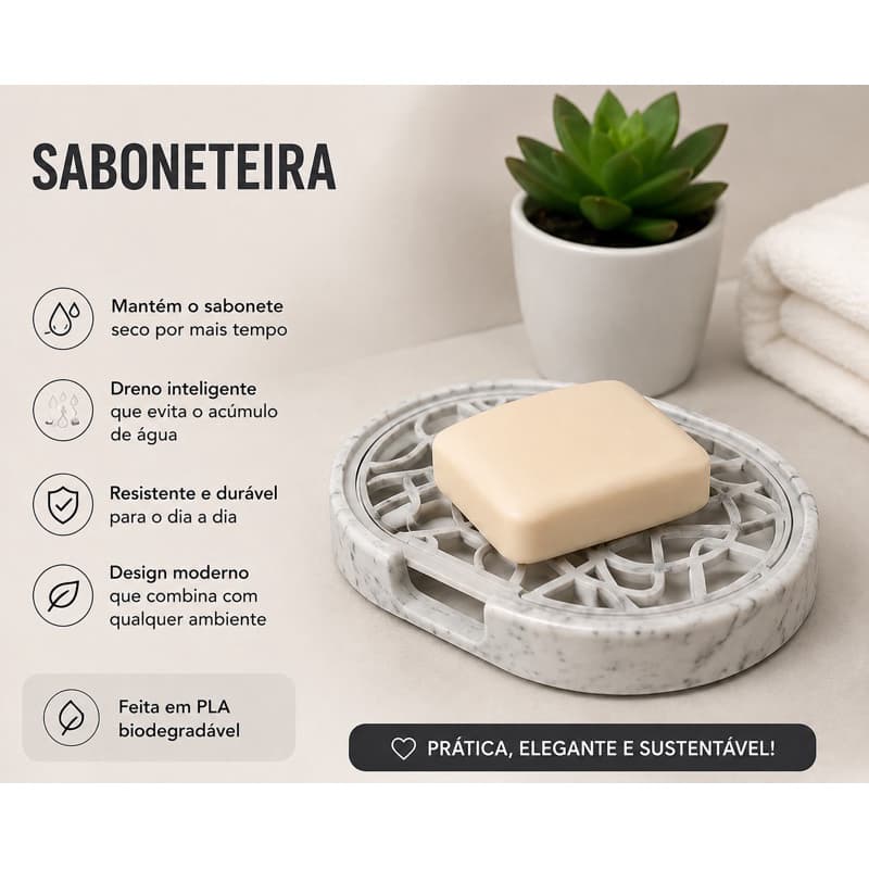 Saboneteira 3D | Porta Sabonete com Dreno | Saboneteira Moderna para Banheiro, Lavabo e Cozinha | Design Vazado