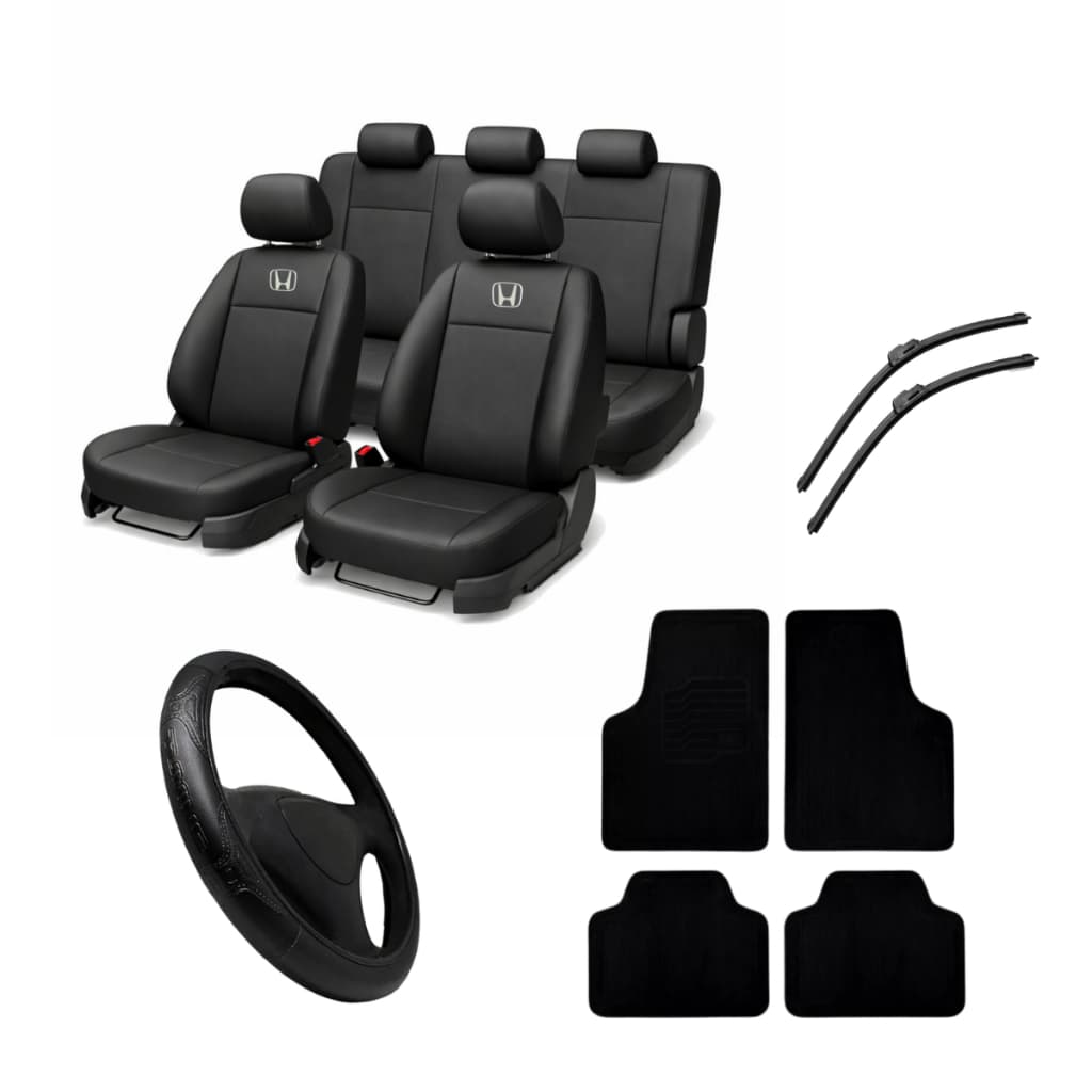 Kit Capa Banco Couro Tapete Capa Volante Civic City Fit Hrv