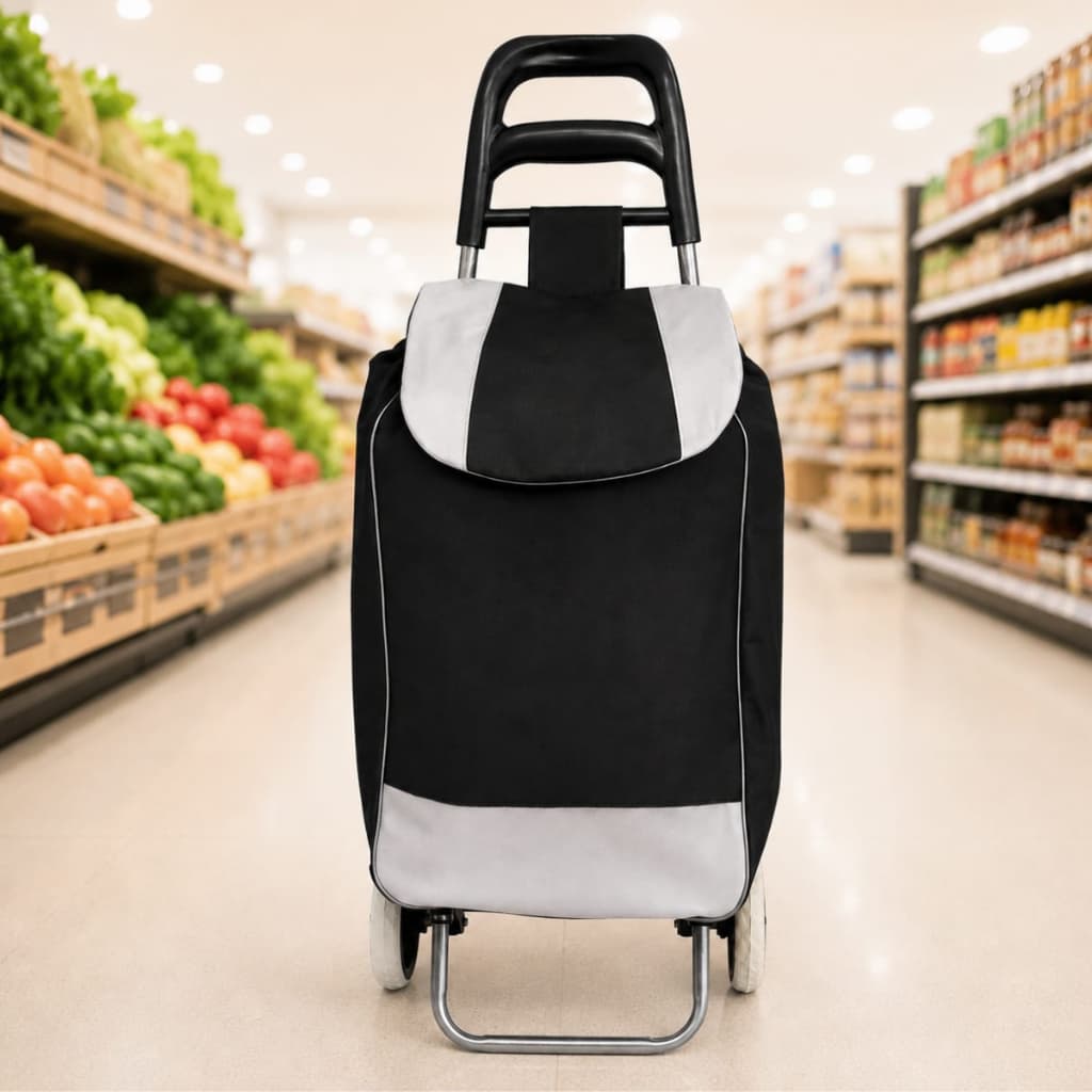 Carrinho Feira Compras Supercado Multiuso Reforçado Dobravel Preto Impermeável 30kg