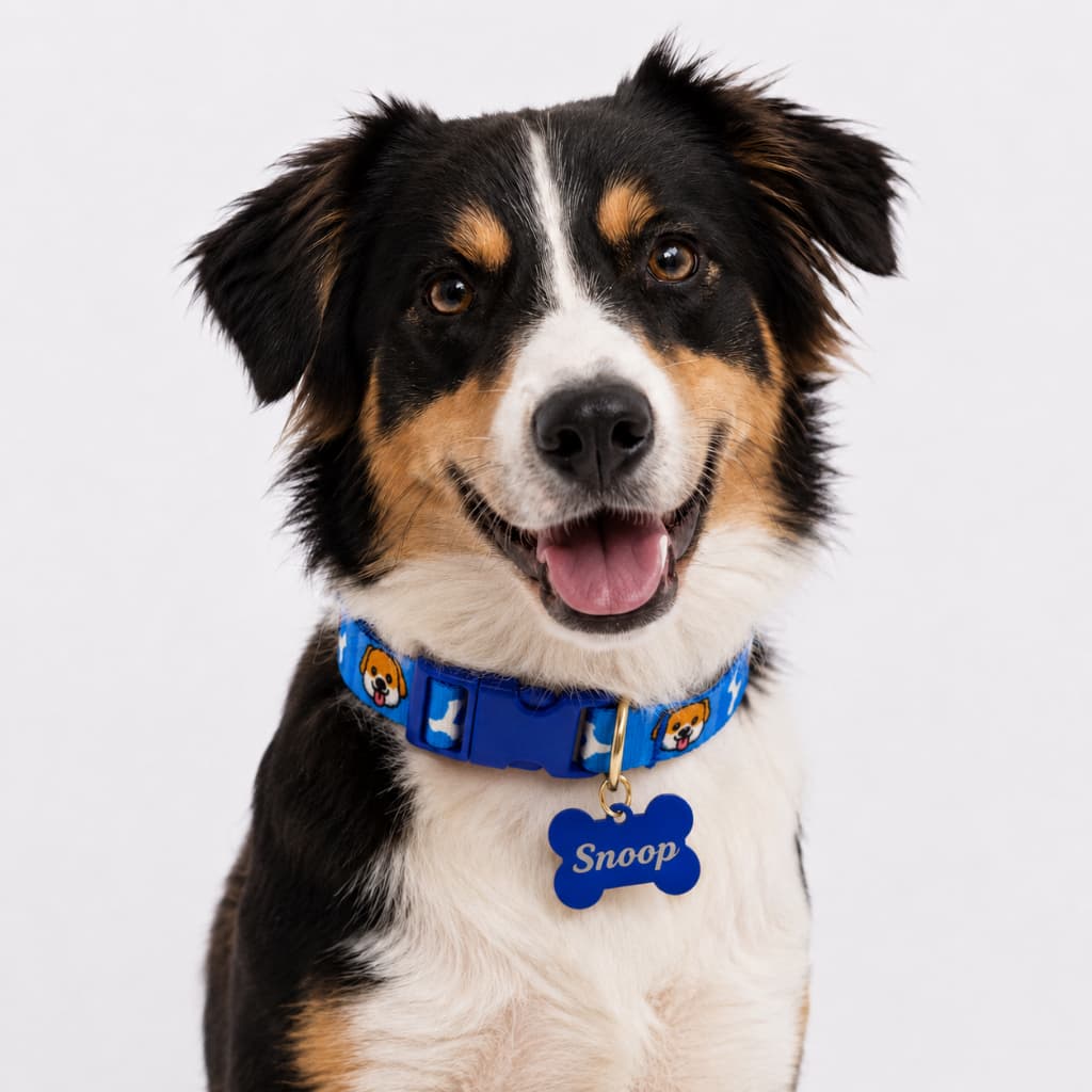 Coleira Para Cachorro Regulável com Pingente de Osso  Pet Luxo Passeios Cães - Linha Aumigos Personalizados