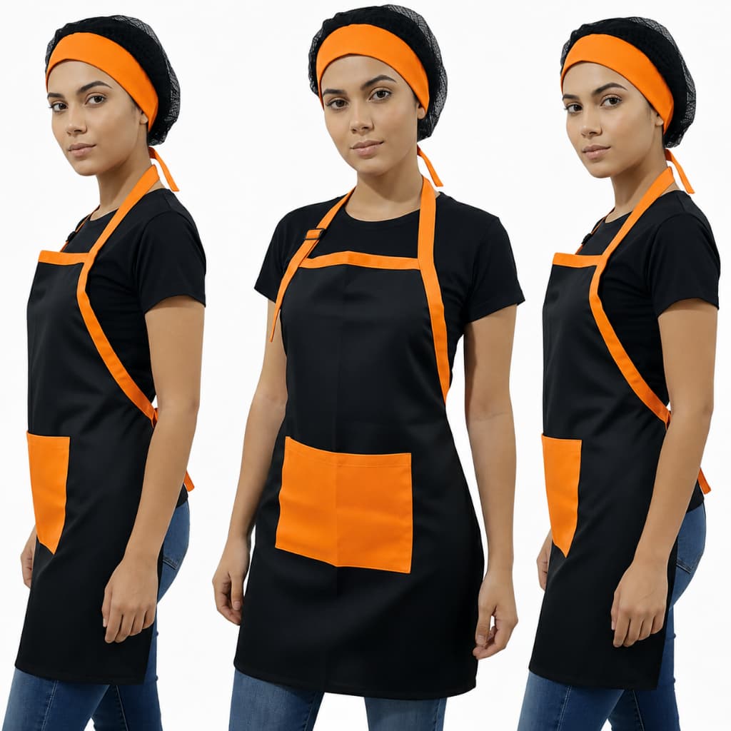 Kit Avental  com Touca na Cor preto E Laranja